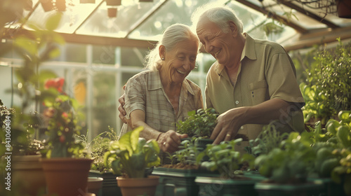 Wallpaper Mural Elderly couple gardeners working in the garden greenhouse with their family Torontodigital.ca