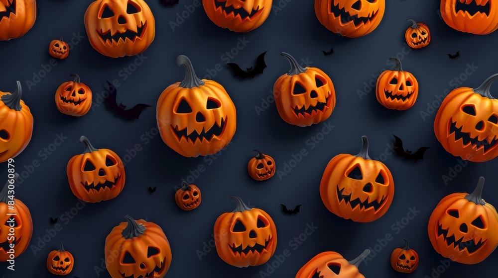 Seamless Halloween Pattern with Smiling Pumpkins Seamless Halloween Pattern with Smiling Pumpkins