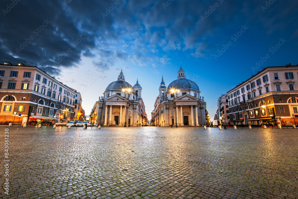 Fototapeta premium Twin Churches of Piazza del Popolo in Rome, Italy