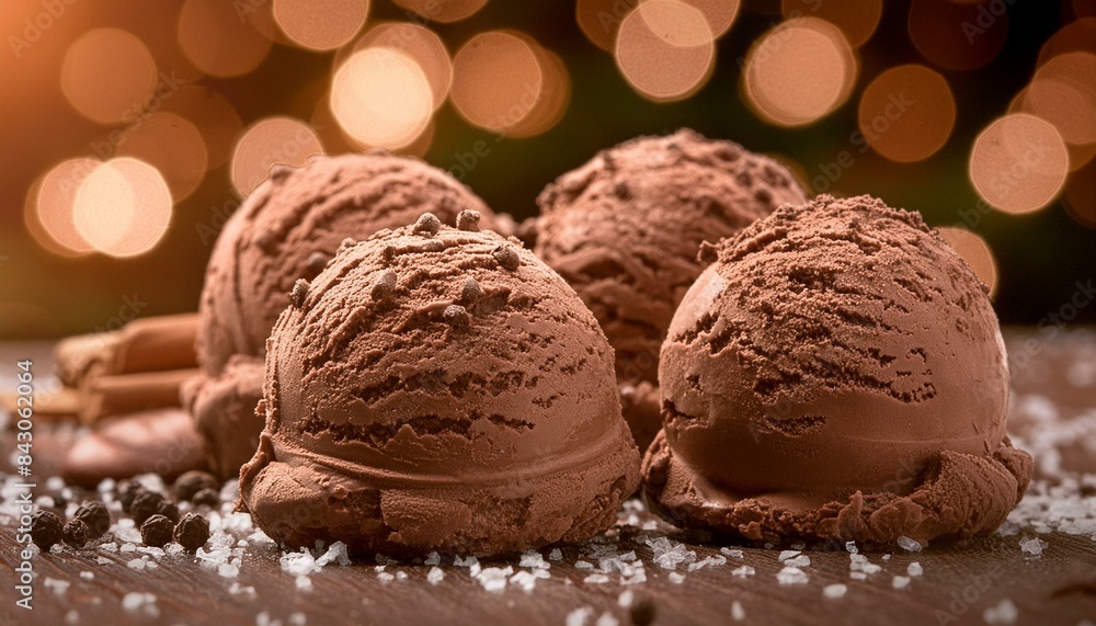 Gourmet Delight: Close-Up of Chocolate Ice Cream Balls Gourmet Delight: Close-Up of Chocolate Ice Cream Balls