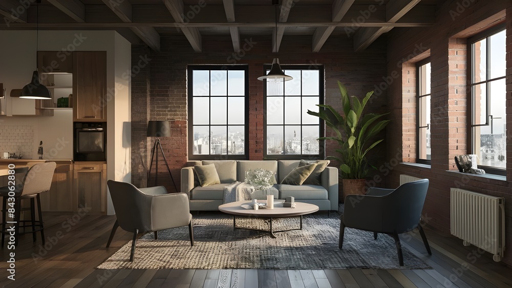 Fototapeta premium Modern Scandinavian Apartment Design, 3D Illustration