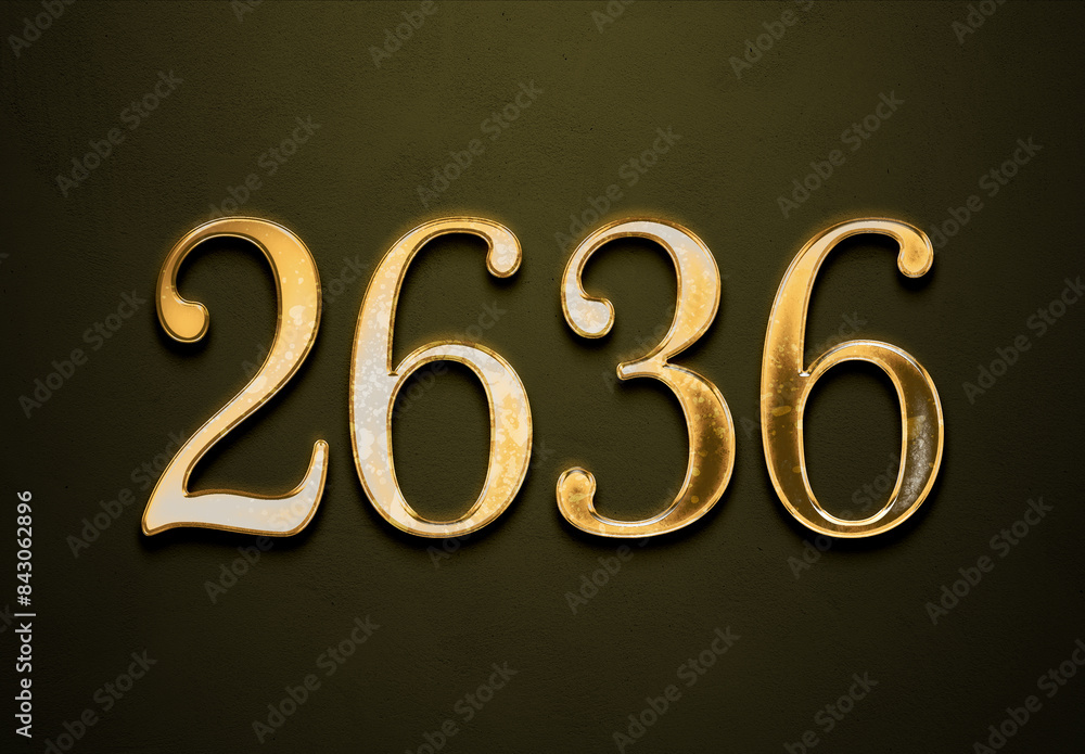 Old gold effect of 2636 number with 3D glossy style Mockup. Old gold effect of 2636 number with 3D glossy style Mockup.