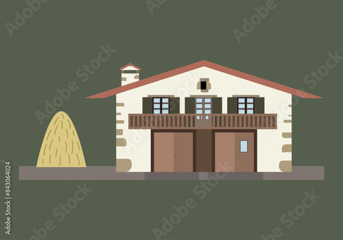 Caserío o casa rústica con paja a un lado