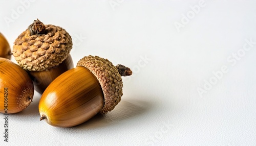 acorn, or oak nut, is the nut of the oak tree and their close relatives - genera Quercus and Lithocarpus, in the family Fagaceae - isolated on white background with copy space. squirrel and bird food