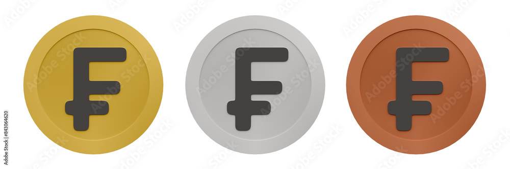 Icons of Swiss Franc Currency | Gold Silver Bronze Coins with Transparent Background Icons of Swiss Franc Currency | Gold Silver Bronze Coins with Transparent Background
