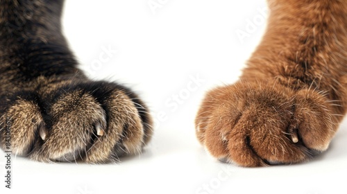 Cat And Dog Paws. Beautiful Image of Pet Paws Isolated on White Background photo