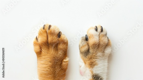Cat And Dog Paws. Beautiful Isolated Paws of Cat and Dog on White Background photo