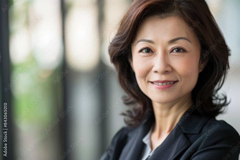 Middle Age Asian Woman. Portrait of a Beautiful Executive Woman Smiling with Business Background Middle Age Asian Woman. Portrait of a Beautiful Executive Woman Smiling with Business Background