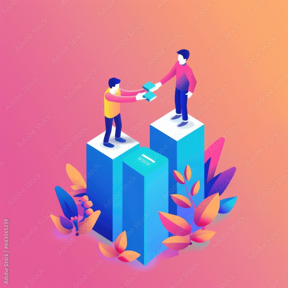 Trust Illustration. Isometric Team Support Showing Ambition, Courage, and Leadership Trust Illustration. Isometric Team Support Showing Ambition, Courage, and Leadership