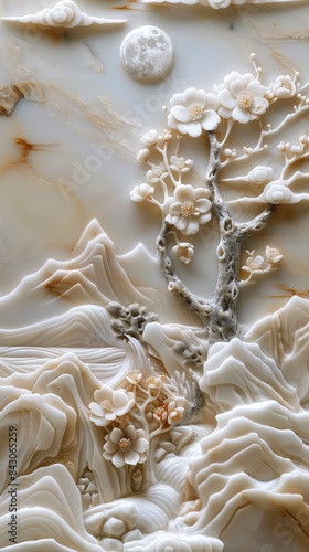 3d Chinese landscape Wallpaper Background golden art for digital printing wallpaper, mural, custom design wallpaper. AI generated illustration