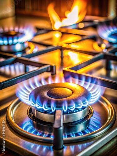 Blue flame burning on a gas stove.