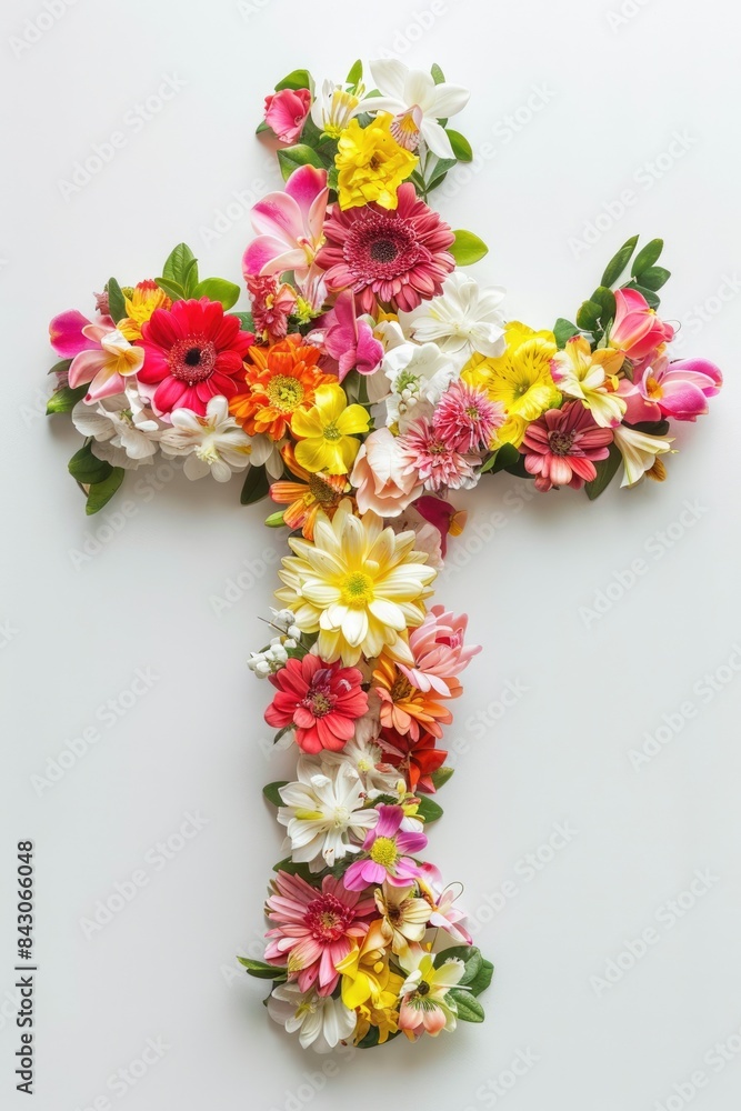 Flower Cross - Christian Symbol of Love and Faith with Floral Background Flower Cross - Christian Symbol of Love and Faith with Floral Background