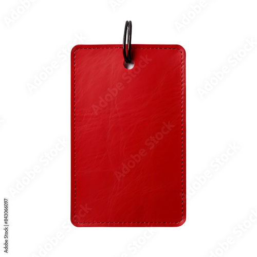 red cardbord clothing tag isolated on white background photo