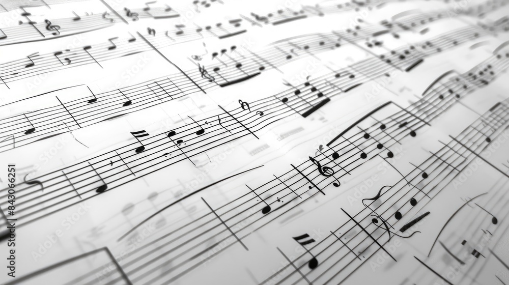 Orchestra Classical Music. Closeup of Music Notes Sign on Classic Sheets Orchestra Classical Music. Closeup of Music Notes Sign on Classic Sheets
