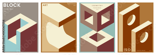 Set of modern designs with isometric shapes for poster, cover, card or flyer