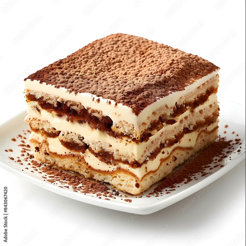 Delicious Tiramisu Cake on White Plate Delicious Tiramisu Cake on White Plate
