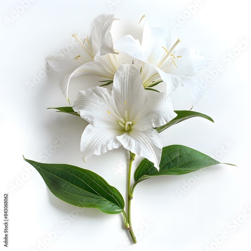 White Lily Flowers on White Background