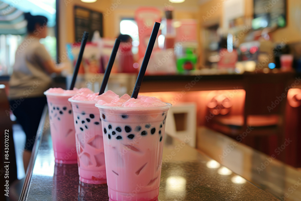 Refreshing Pink Bubble Matcha Tea with Tapioca Pearls for a Trendy and Delicious Drink Refreshing Pink Bubble Matcha Tea with Tapioca Pearls for a Trendy and Delicious Drink