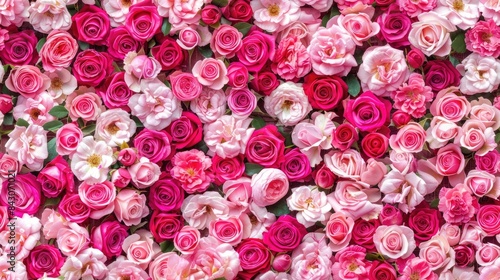 blooming pink roses, peonies, and ranunculus, perfect for wedding card designs or elegant spring-themed wallpapers. SEAMLESS PATTERN