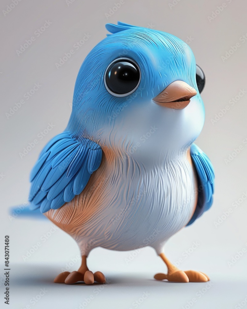 Obraz premium Blue Bird Cartoon. Cute Three-Dimensional Toy Render of a Blue Dove