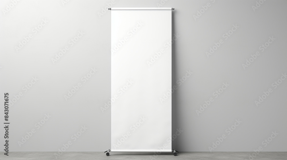 Front view of a white roll-up banner stand mockup, isolated against a plain background, ideal for showcasing advertising designs and presentations. Front view of a white roll-up banner stand mockup, isolated against a plain background, ideal for showcasing advertising designs and presentations.