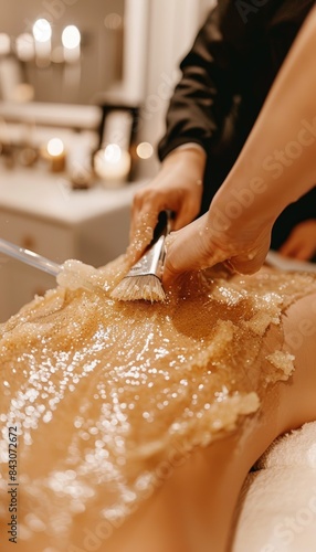 Luxurious Body Scrub Treatment in Progress at High-End Spa for Relaxation and Skincare.