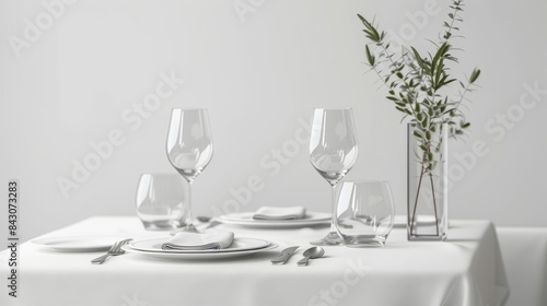 Luxury restaurant table setting with exclusive glassware and menu card mockup  staged on a clean white background