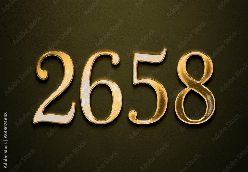 Old gold effect of 2658 number with 3D glossy style Mockup. Old gold effect of 2658 number with 3D glossy style Mockup.