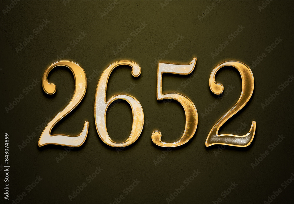 Old gold effect of 2652 number with 3D glossy style Mockup. Old gold effect of 2652 number with 3D glossy style Mockup.