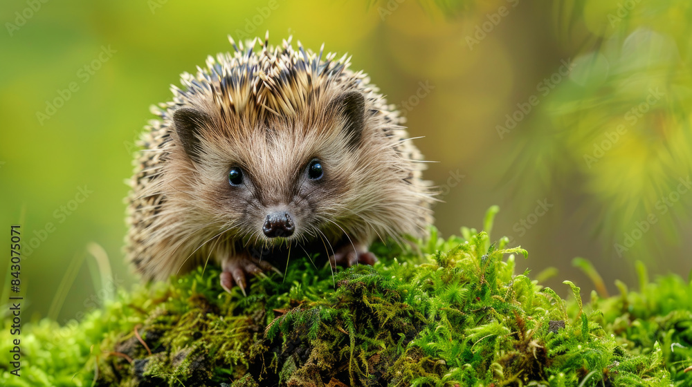 A wild hedgehog is seen on green moss. It's part of a study to track the health and population of this mammal, whose scientific name is Erinaceus europaeus. A wild hedgehog is seen on green moss. It's part of a study to track the health and population of this mammal, whose scientific name is Erinaceus europaeus.