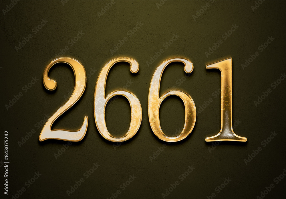 Old gold effect of 2661 number with 3D glossy style Mockup. Old gold effect of 2661 number with 3D glossy style Mockup.