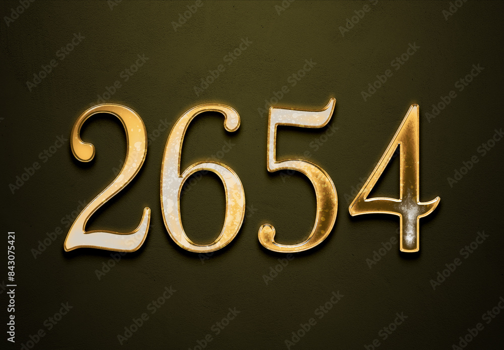 Old gold effect of 2654 number with 3D glossy style Mockup.