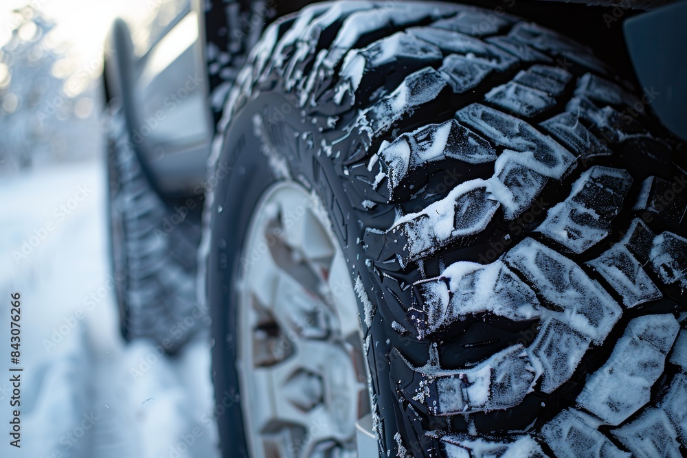 Detailed Shot of Winter Tire with Specialized Treads for Enhanced Winter Driving Safety Detailed Shot of Winter Tire with Specialized Treads for Enhanced Winter Driving Safety