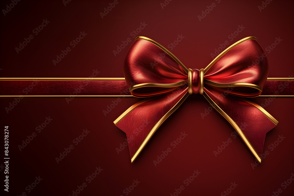 Red Christmas gift bow and red ribbon. Long border isolated on red background. Red Christmas gift bow and red ribbon. Long border isolated on red background.