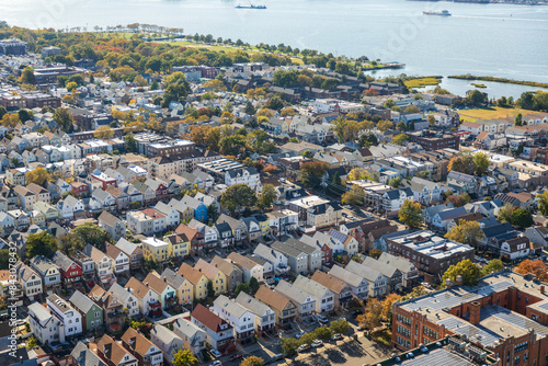View to New Jersey city from helicopter