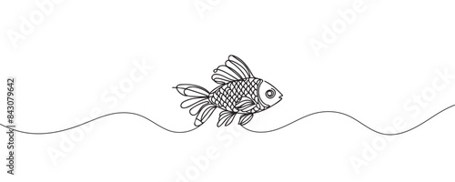 One continuous line drawing of a fish. Vector illustration