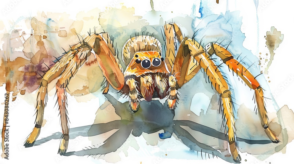 Εκτύπωση καμβά watercolor painting of a yellow spider