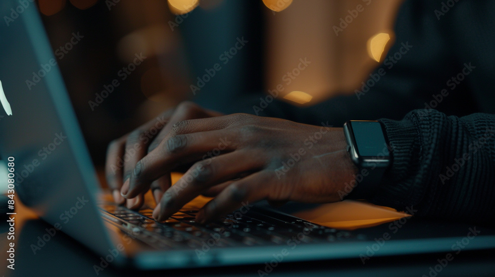Close-up of a person's hands typing rapidly on a laptop keyboard Close-up of a person's hands typing rapidly on a laptop keyboard