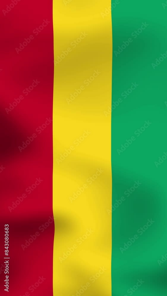 Vertical, portrait, waving national flag of Guinea. Smooth animation with highly detailed, realistic animated background for social media, screens smartphone. Official colors, cloth motion Vertical, portrait, waving national flag of Guinea. Smooth animation with highly detailed, realistic animated background for social media, screens smartphone. Official colors, cloth motion