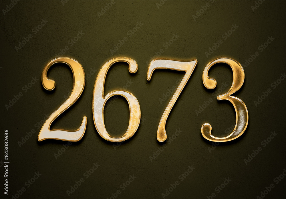 Old gold effect of 2673 number with 3D glossy style Mockup. Old gold effect of 2673 number with 3D glossy style Mockup.
