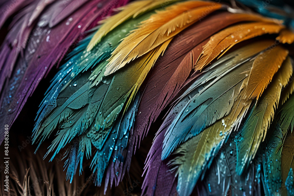 Obraz premium Macro Photograph of Colorful Bird Feather Details
