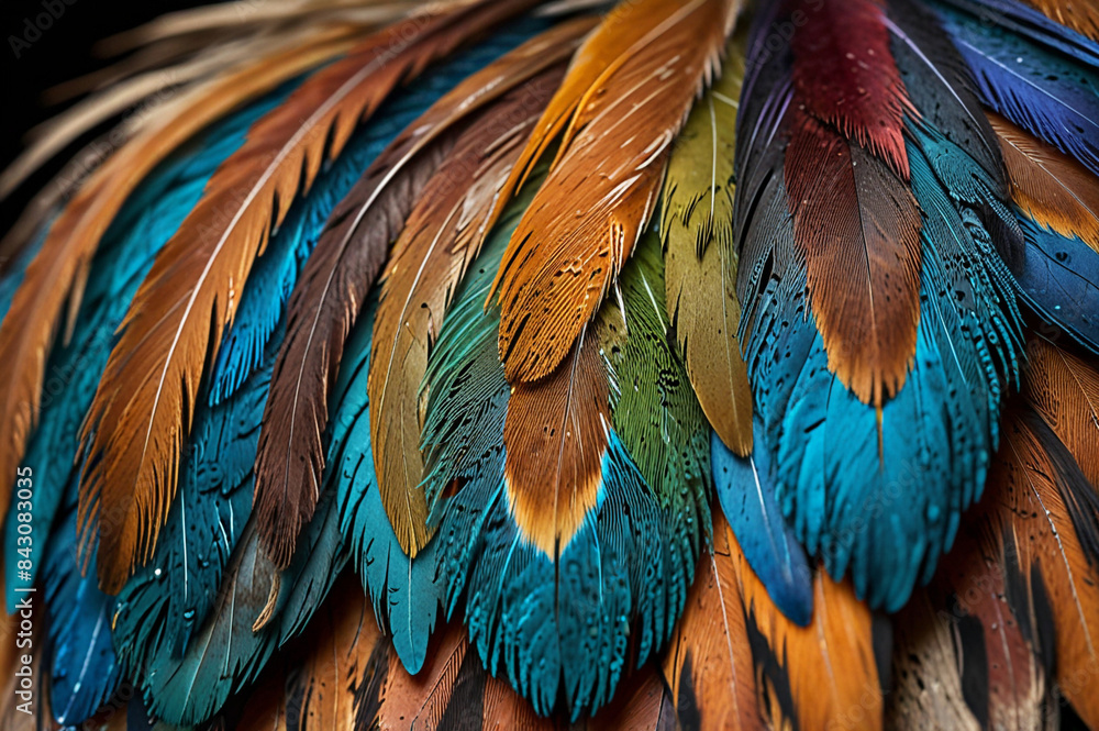 Obraz premium Macro Photograph of Colorful Bird Feather Details