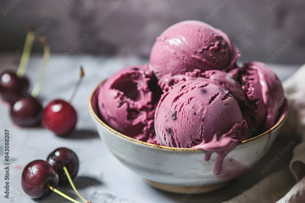 sweet, creamy black cherry ice cream. generative ai sweet, creamy black cherry ice cream. generative ai