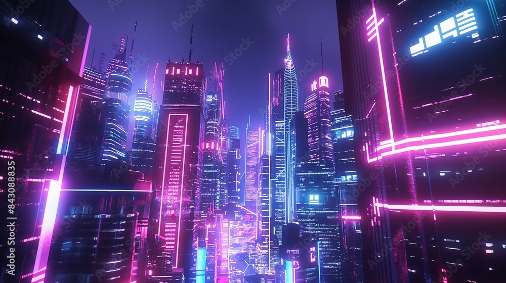 An advanced urban scene with neon-lit towers and digital structures, creating a futuristic city environment with a high-tech, sci-fi aesthetic.
An advanced urban scene with neon-lit towers and digital structures, creating a futuristic city environment with a high-tech, sci-fi aesthetic.