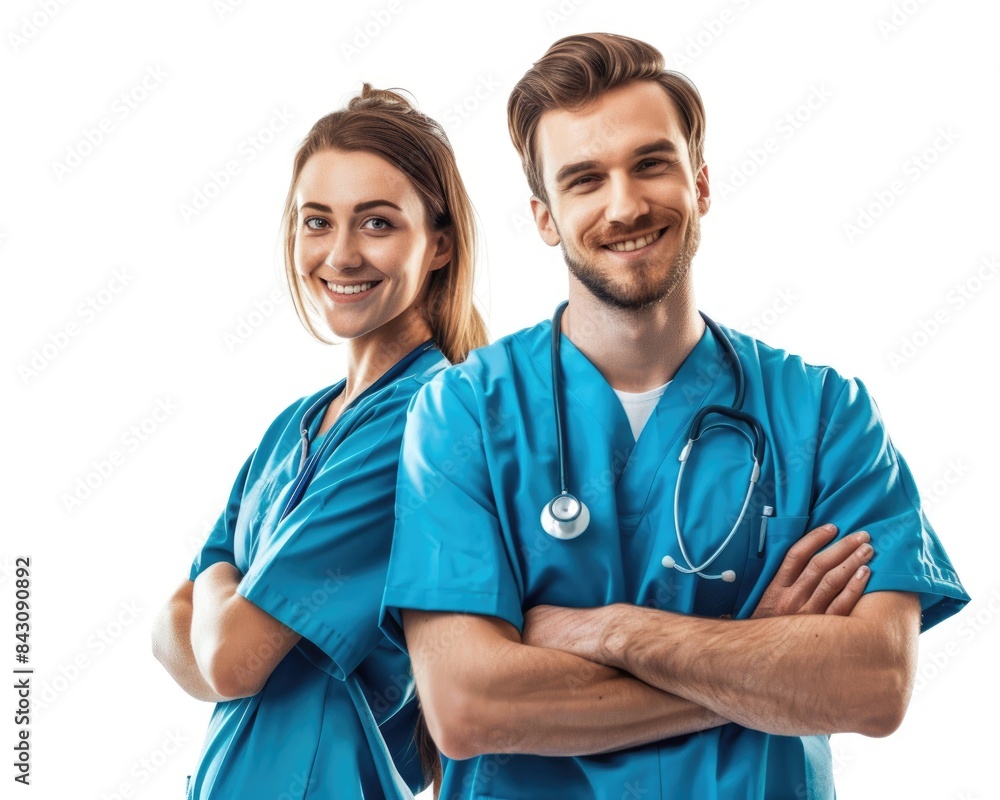 Nurse Male And Female. Caucasian Doctor and Medical Assistant Providing Care in Clinic Setting Nurse Male And Female. Caucasian Doctor and Medical Assistant Providing Care in Clinic Setting