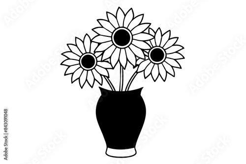 sunflower vase outline vector silhouette illustration photo