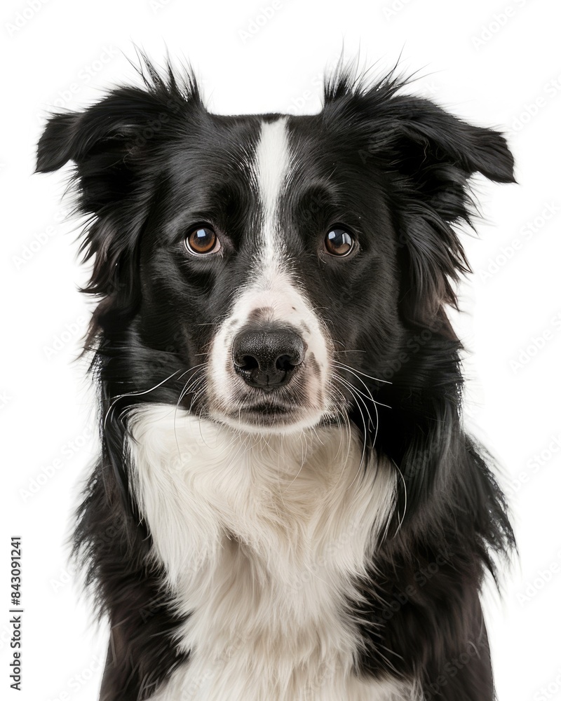 Close Up Dog: Border Collie with Front View on White Background