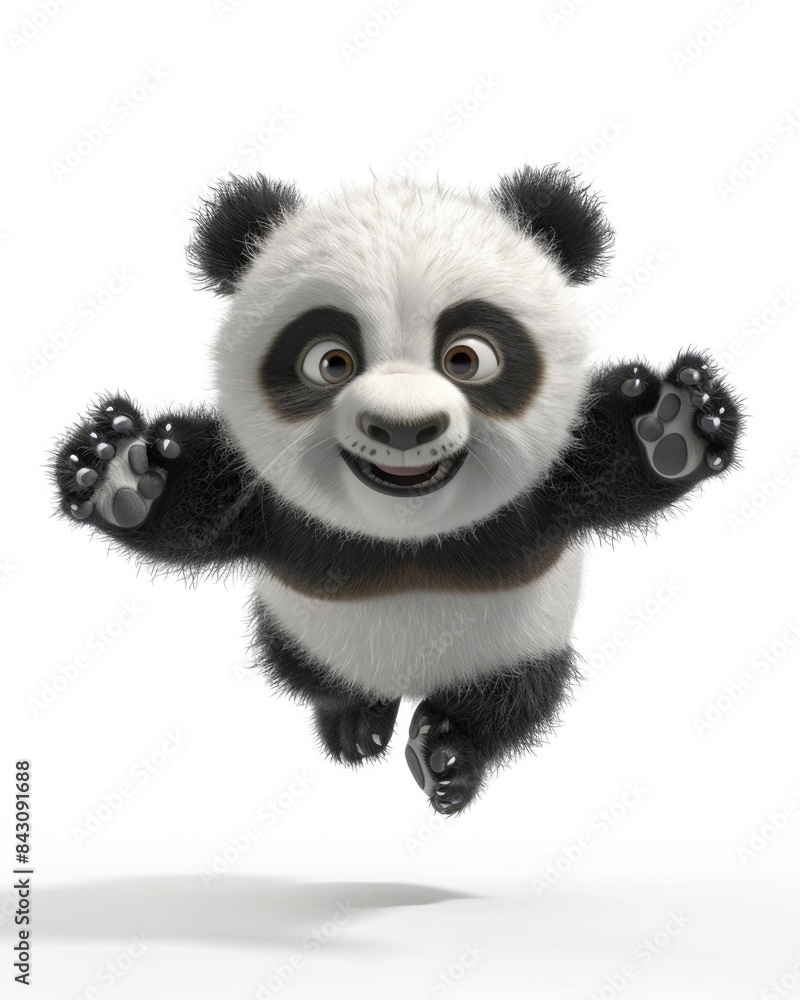 Panda Cute. Baby Panda Cub Jumping in 3D Illustration with Isolated Background Panda Cute. Baby Panda Cub Jumping in 3D Illustration with Isolated Background