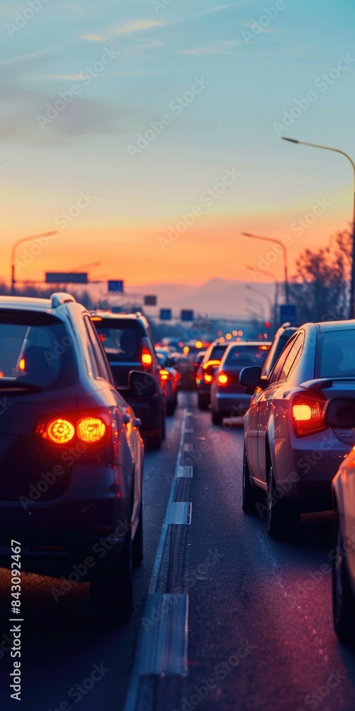 Morning Driving on Highway: Rush Hour Traffic with Cars in Motion Morning Driving on Highway: Rush Hour Traffic with Cars in Motion