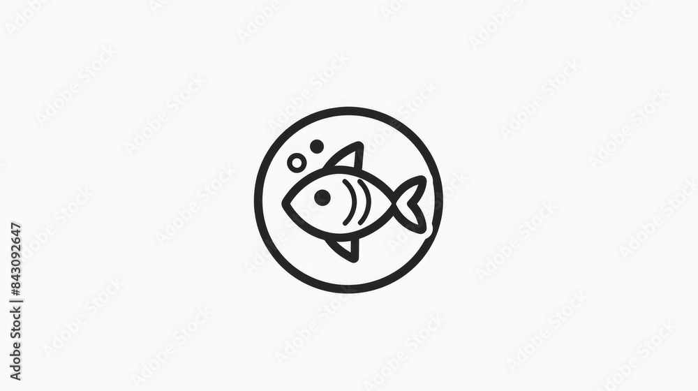 Fototapeta premium Simple Fish. Logo Design of Fish with Monoline Style in Circle Shape